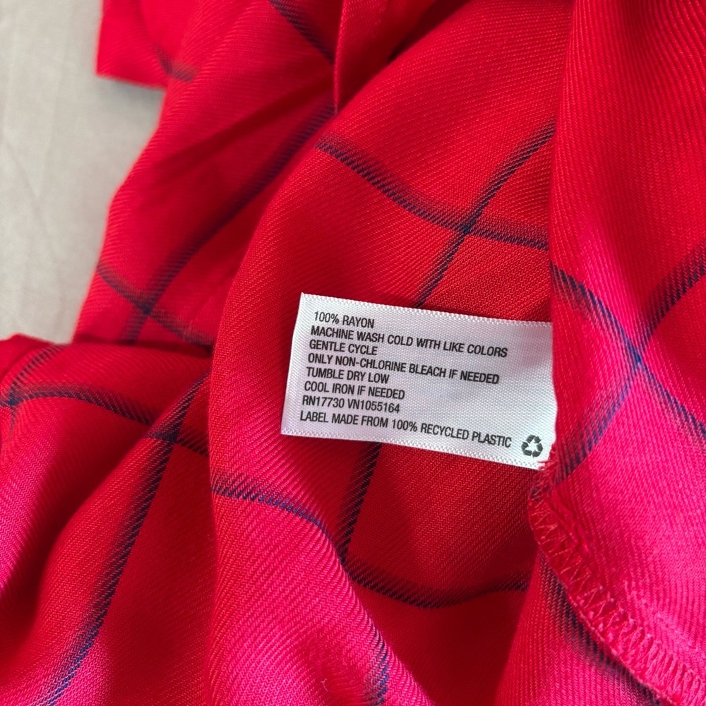 A New Day Red Windowpane Plaid Long Sleeve Tie Waist Dress Womens Large - Picture 10 of 13